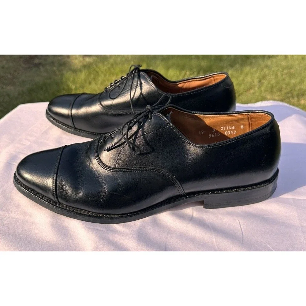 12 D Allen Edmonds Park Avenue Black Cap Toe Dress Shoes